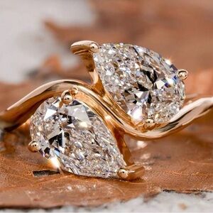 NEW 18k Champagne Gold Plated Teardrop CZ Statement Ring | Minimalist Luxury